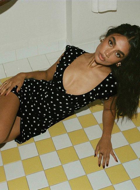 I Guess So Mini Dress Black Polka Dot Product Image
