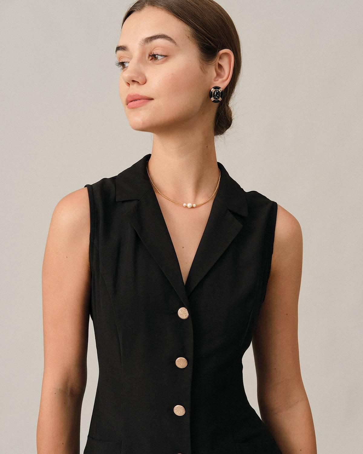 The Black V-Neck Tunic Midi Dress Female Product Image