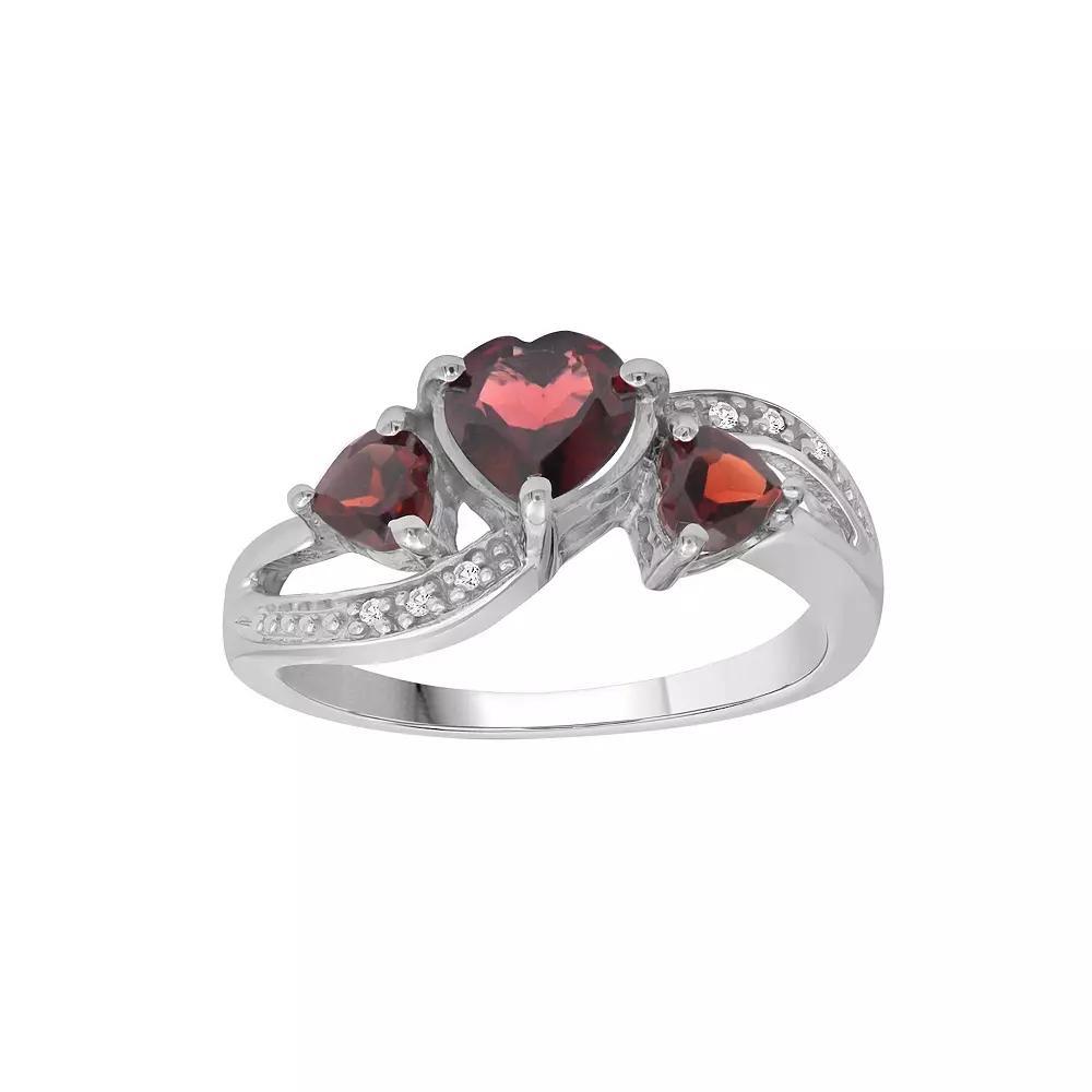 Jewelexcess Sterling Silver Garnet & Diamond Accent Triple Heart Ring, Women's, Size: 8 Product Image