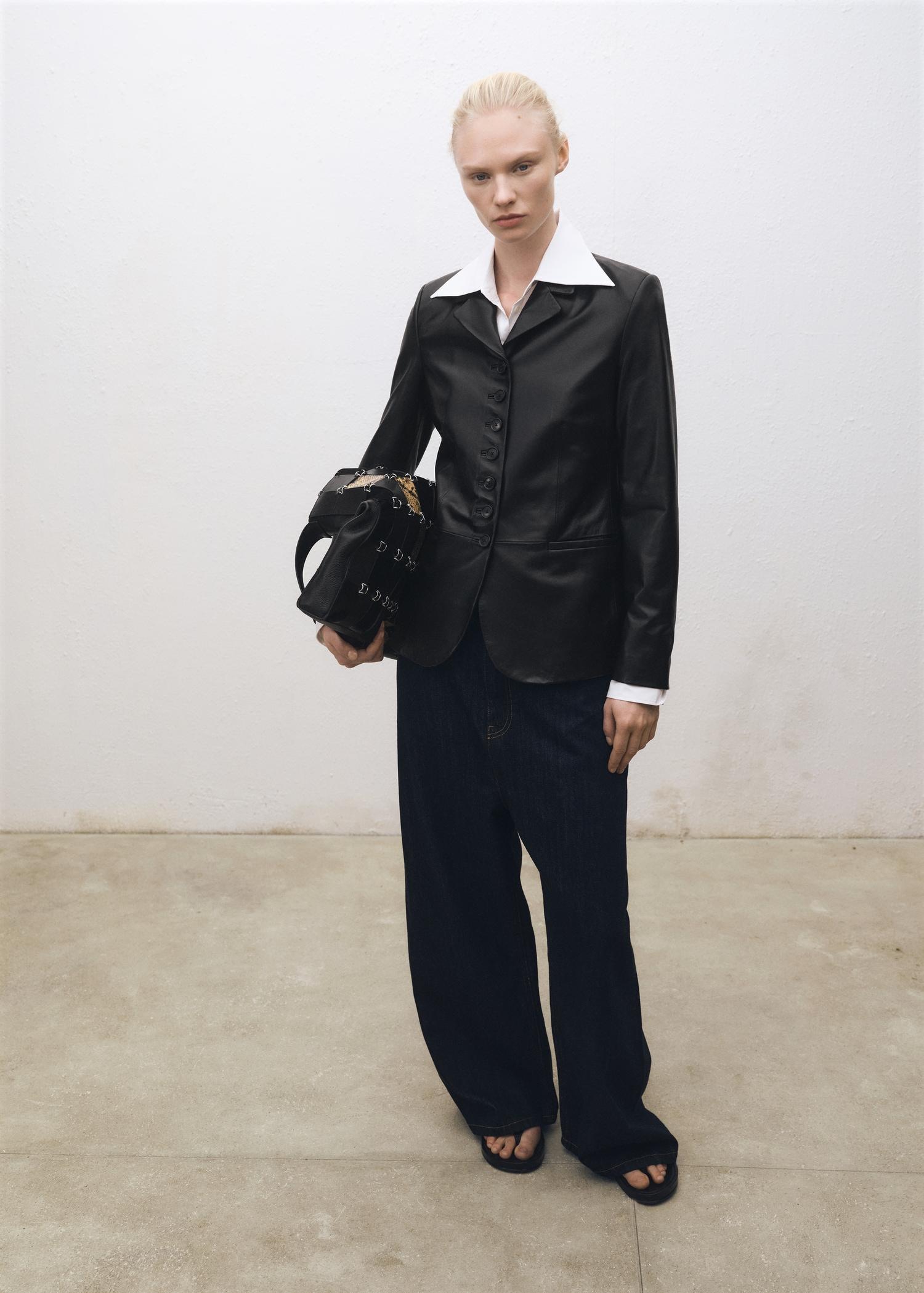 Leather blazer with buttons - Women | MANGO USA Product Image
