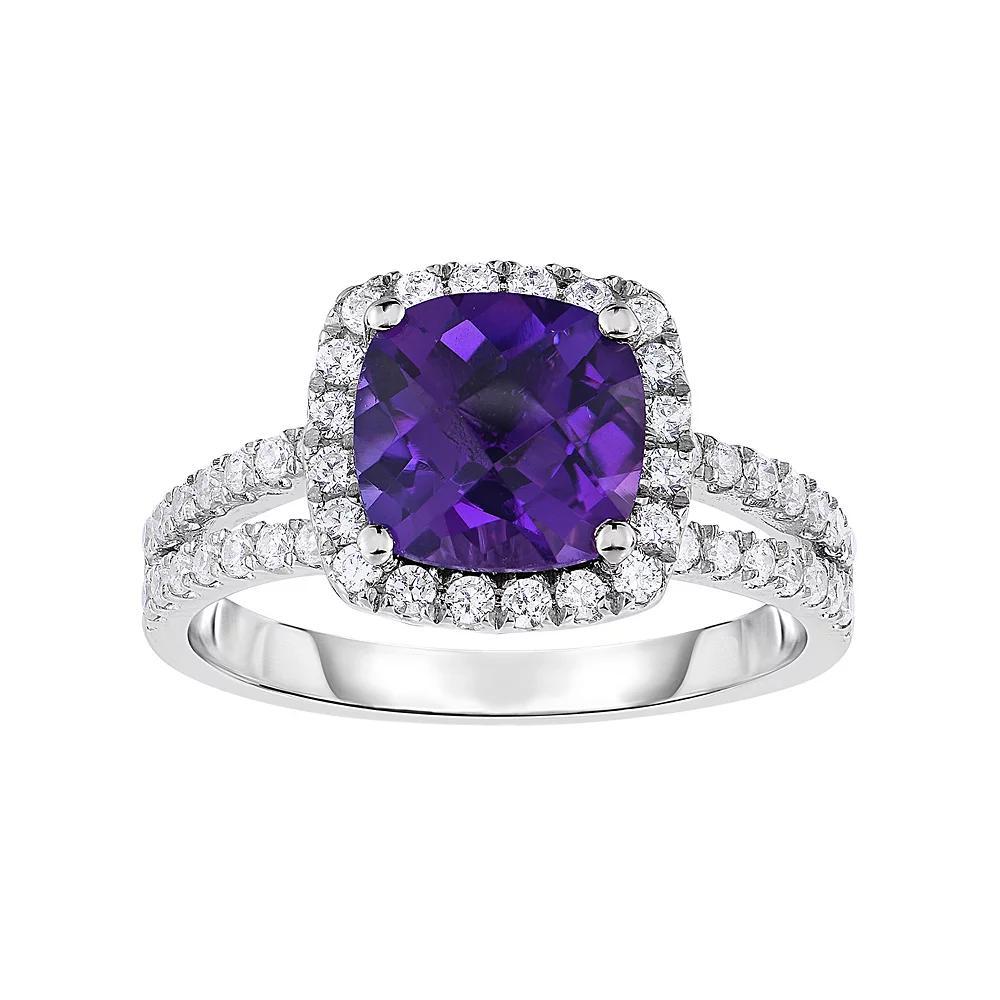 Sterling Silver Amethyst & Cubic Zirconia Split-Shank Ring, Women's, Size: 7 Product Image