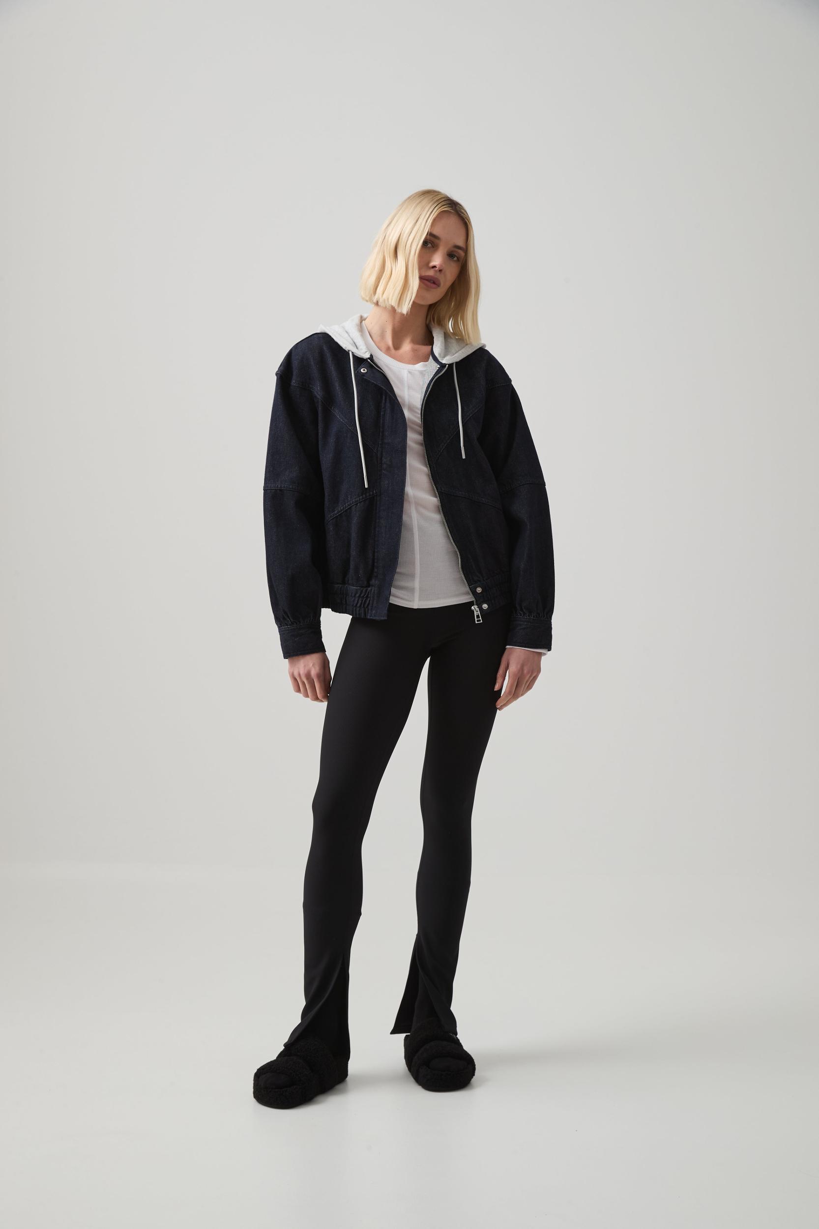 Cropped Hooded Denim Jacket Product Image