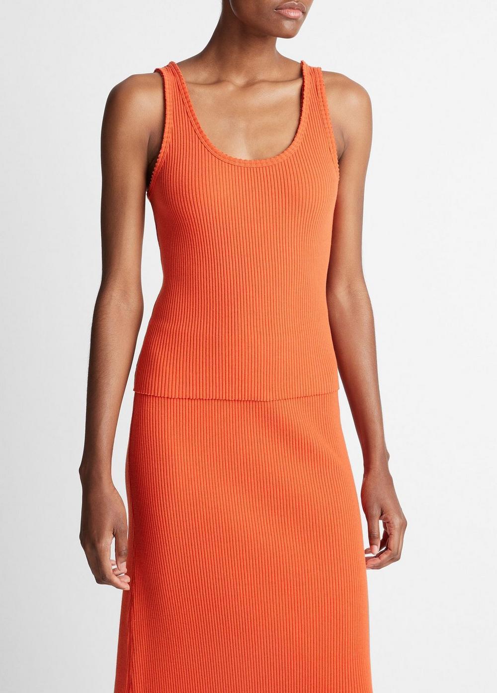Womens Raw-Edge Ribbed Scoop-Neck Tank, Optic White, Size XS Vince Product Image