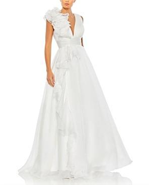 Mac Duggal Ruffle Shoulder V-Neck Chiffon Gown Product Image