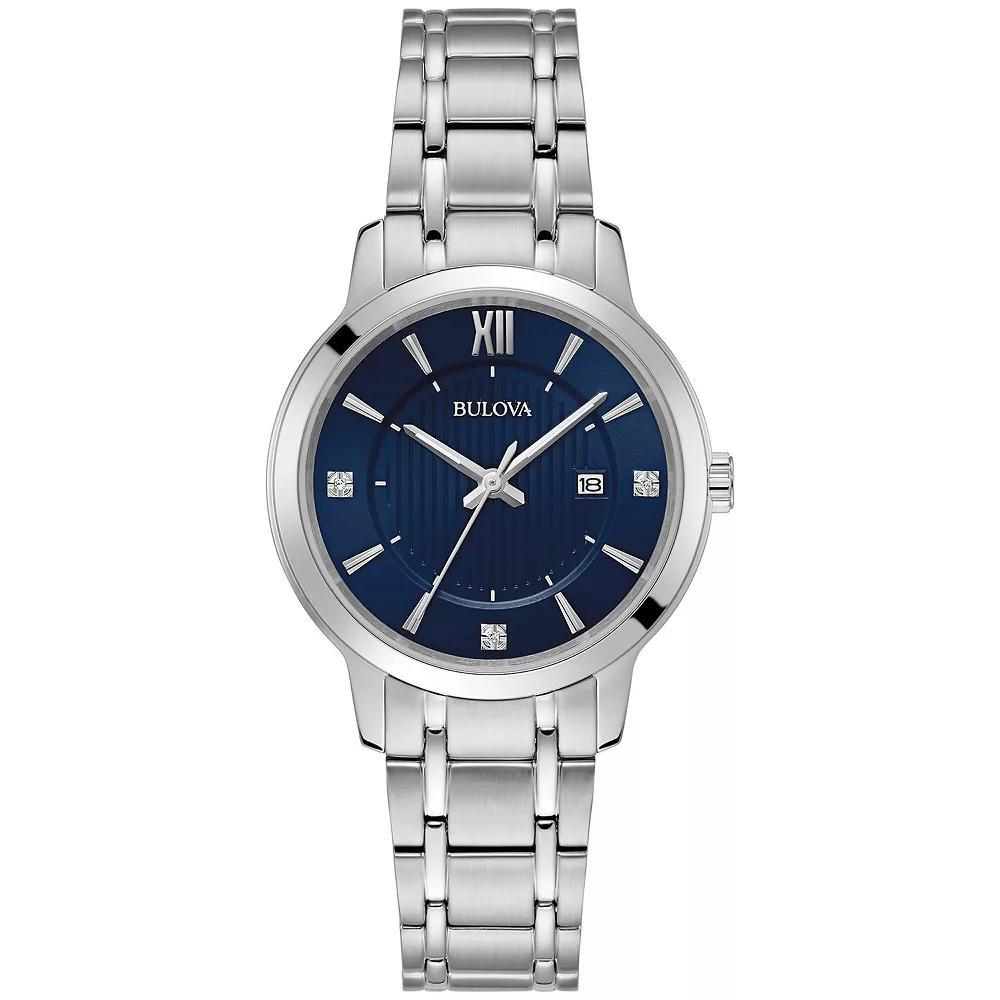 Bulova Womens Classic Stainless Steel Diamond Accent Blue Dial Bracelet Watch - 96P235 Gold Silver Product Image