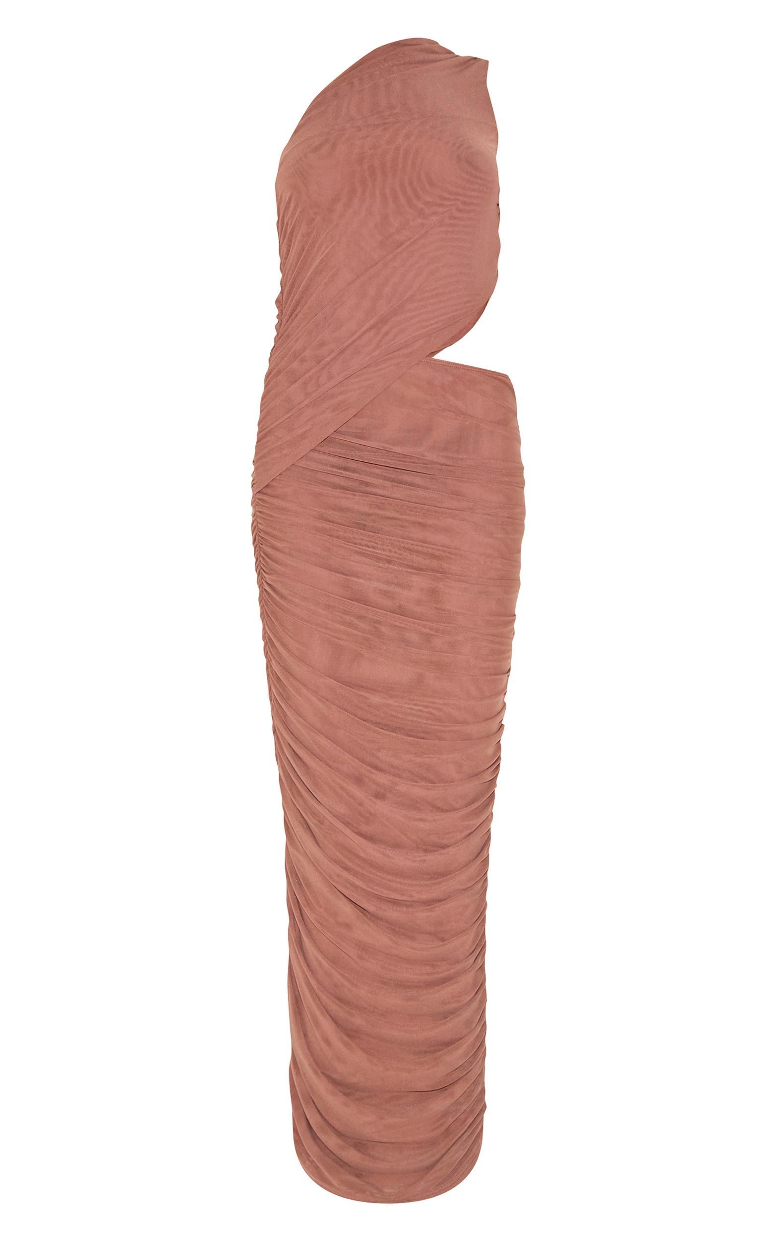  Mushroom One Shoulder Ruched Maxi Dress Product Image