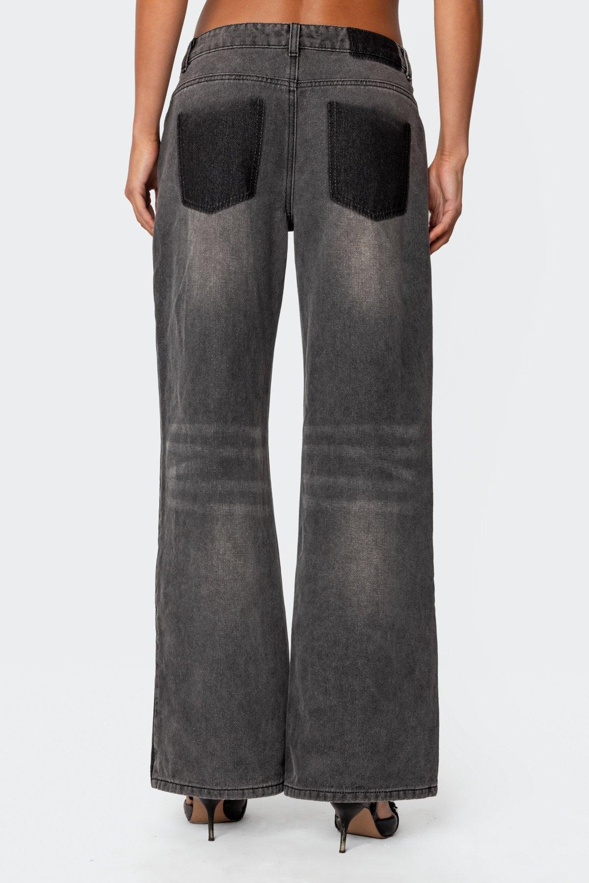 Contrast Pocket Washed Low Rise Jeans Product Image
