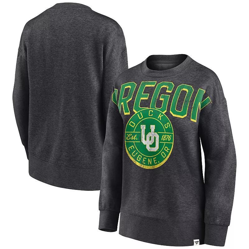 Women's Fanatics Branded Heathered Charcoal Oregon Ducks Jump Distribution Pullover Sweatshirt, Size: Large Product Image