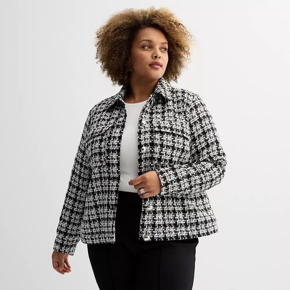 Plus Size Nine West Tweed Cropped Jacket, Womens Product Image