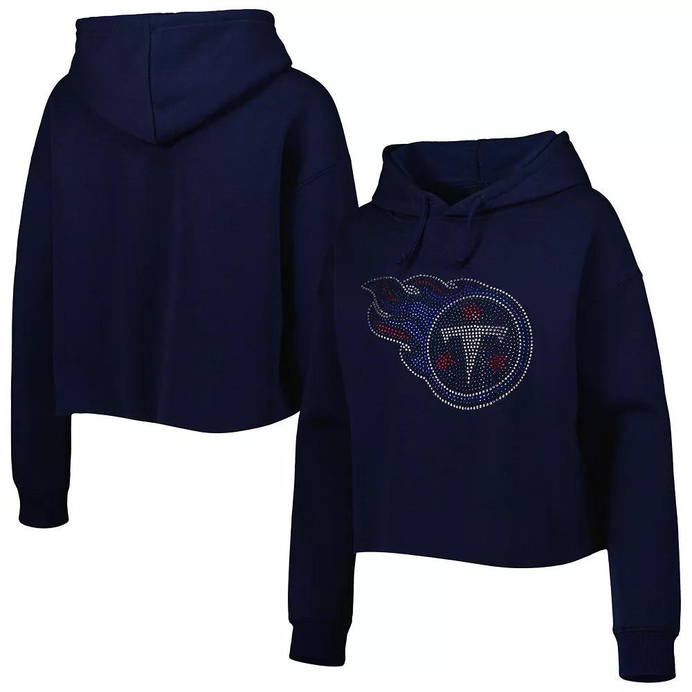Women's Cuce Navy Tennessee Titans Crystal Logo Cropped Pullover Hoodie, Size: Small, Blue Product Image