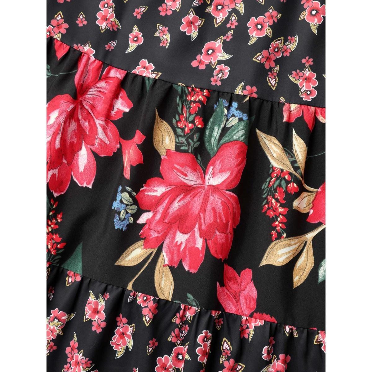 Plus Size Floral Print Spliced Cami Maxi Dress Black Women Square Neck Sleeveless Curvy BloomChic 22-24/3X Product Image