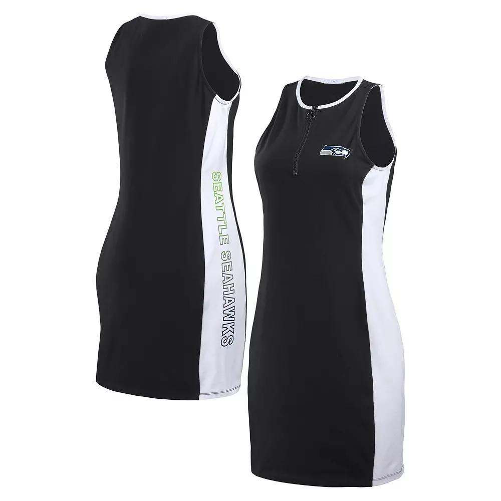 Women's WEAR by Erin Andrews Black Boston Red Sox Color Block Quarter-Zip Sleeveless Dress, Size: Small Product Image
