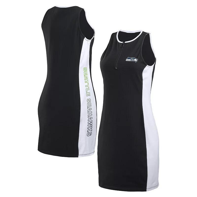 Women's WEAR by Erin Andrews Black Boston Red Sox Color Block Quarter-Zip Sleeveless Dress, Size: Small Product Image