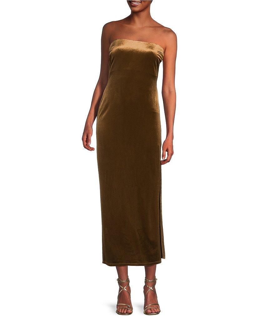 GB Velvet Strapless Side Slit Long Dress Product Image