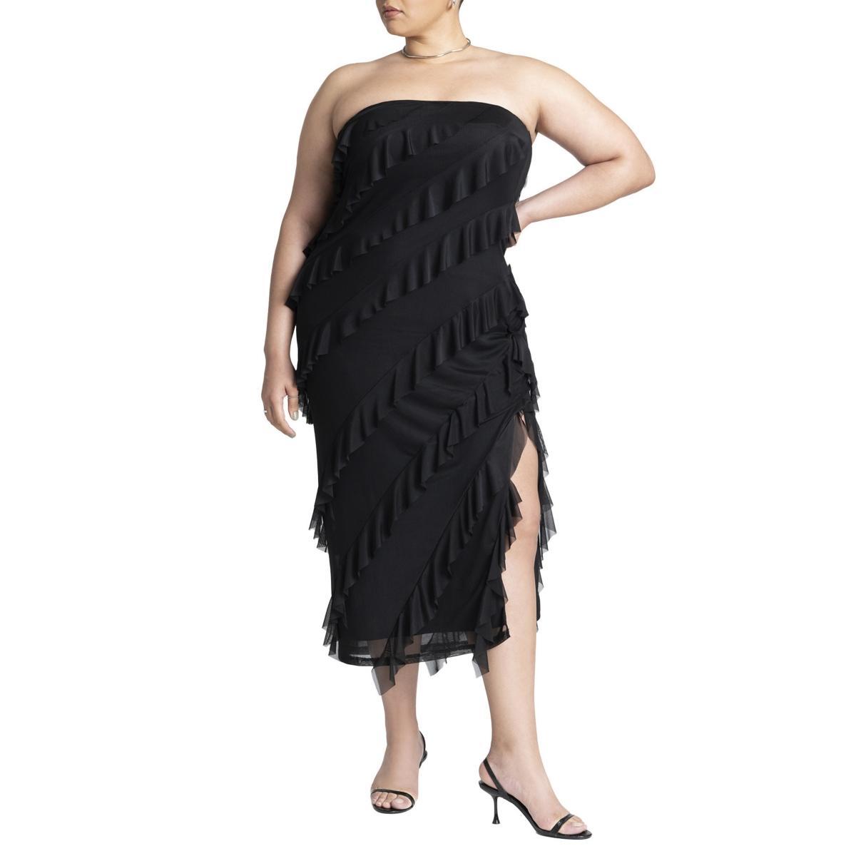 Eloquii Womens Ruffle Mesh Dress With Slit Product Image