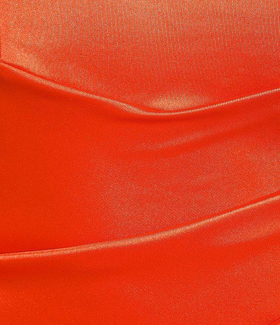 Honey and Rosie Spaghetti-Strap Square-Neck Faux-Wrap Slit Hem Stretch Satin Long Dress Product Image