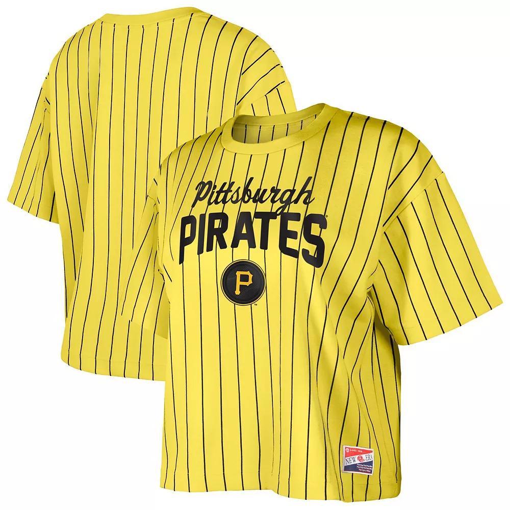 Women's New Era  Gold Pittsburgh Pirates City Connect Multiplier Pinstripe Cropped T-Shirt, Size: XL Product Image
