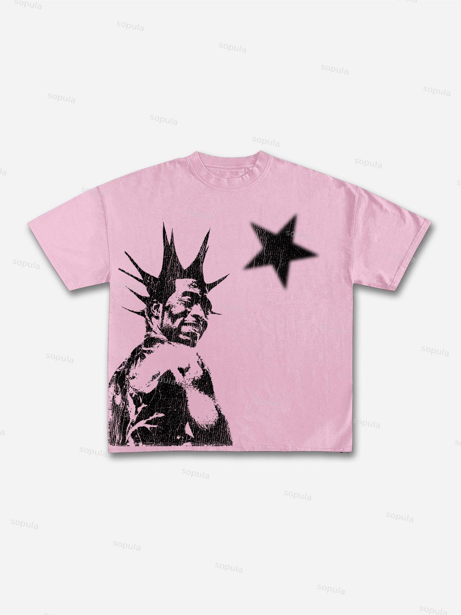 Cool Street Portrait Print Cotton T-shirt Product Image