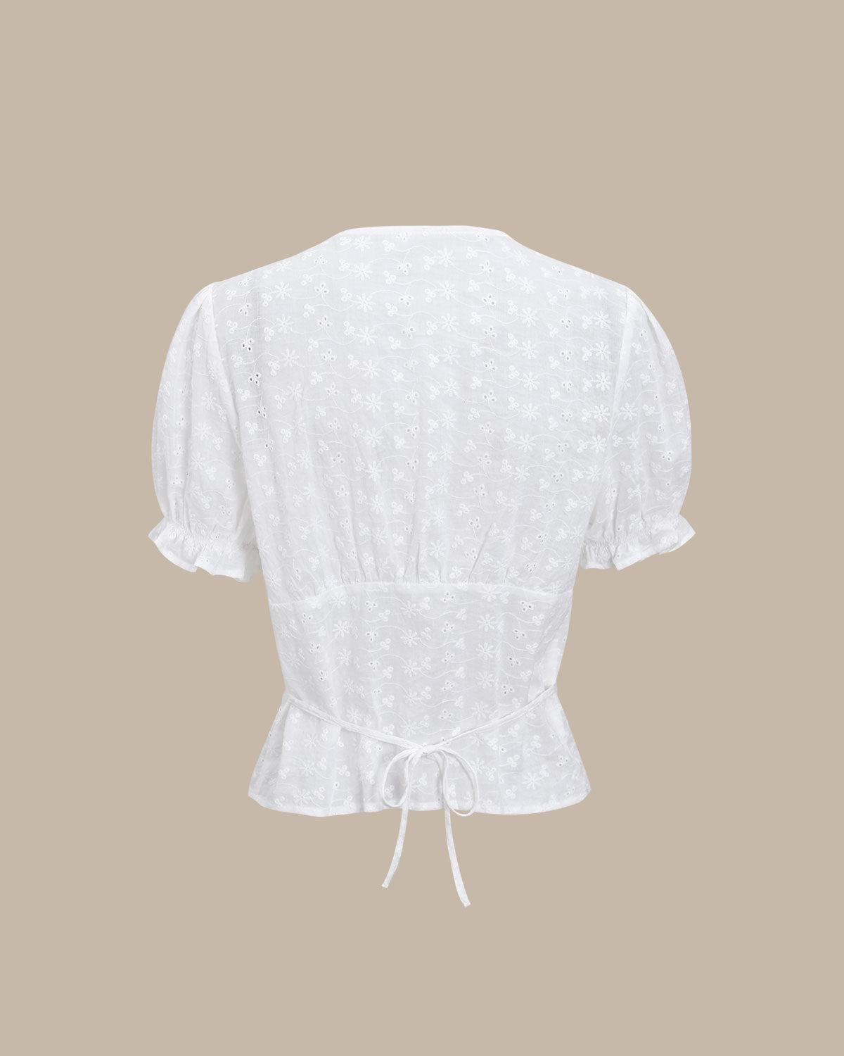 White Floral Puffed Sleeve Blouse Product Image