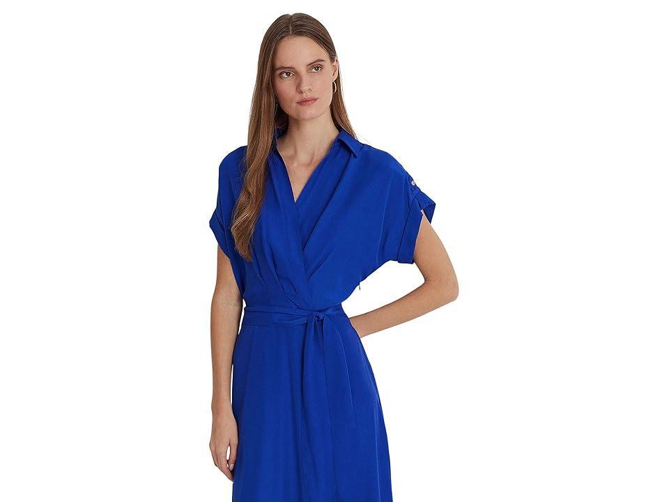 Lauren Ralph Lauren Belted Crepe Dress Saturn) Women's Clothing Product Image