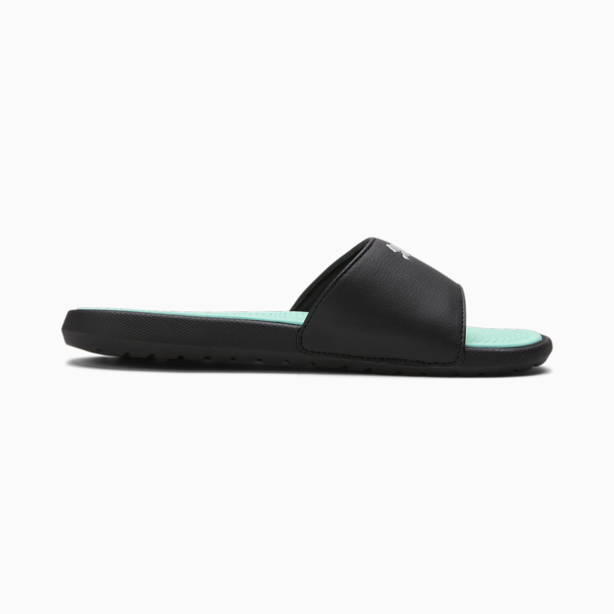 PUMA Cool Cat 2.0 Sport Women's Slides in Black/Silver/Fair Aqua Product Image