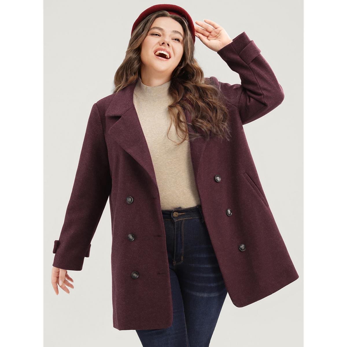 Plus Size Solid Suit Collar Pocket Double Breasted Blazer Women Burgundy Casual Double-Breasted Ladies Dailywear Winter Coats BloomChic 22-24/3X Product Image