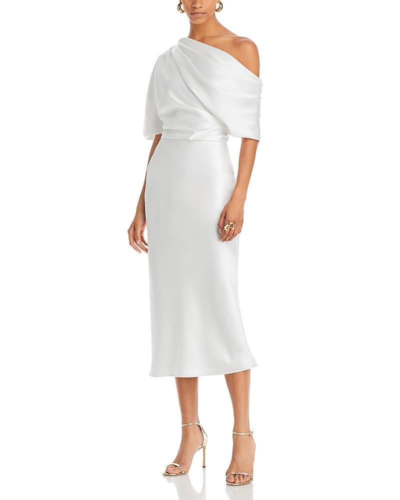Womens Draped Satin Pencil Midi-Dress Product Image