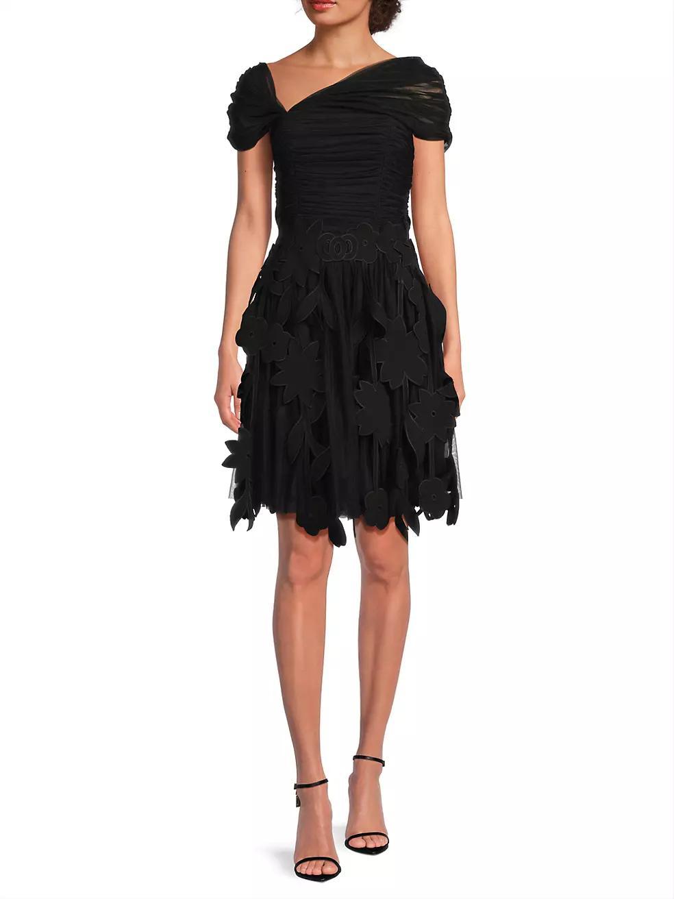 Ruched Tulle Laser-Cut Minidress Product Image