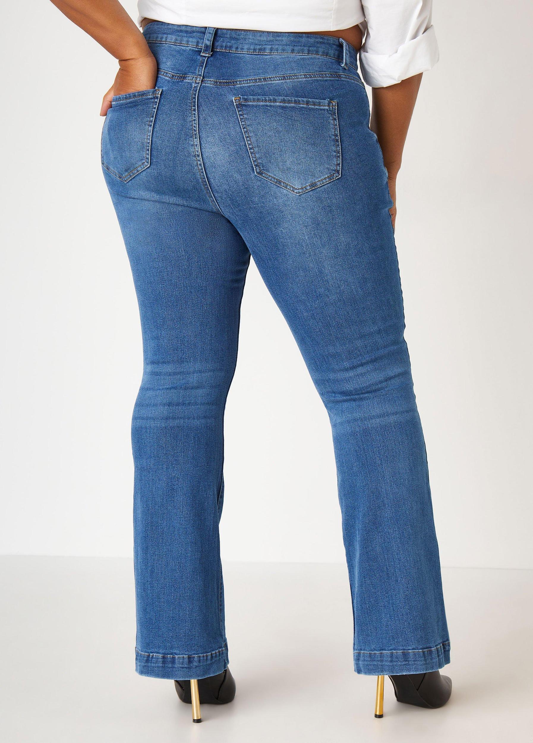 Plus Size Distressed High Rise Flared Jeans Ashley Stewart Product Image