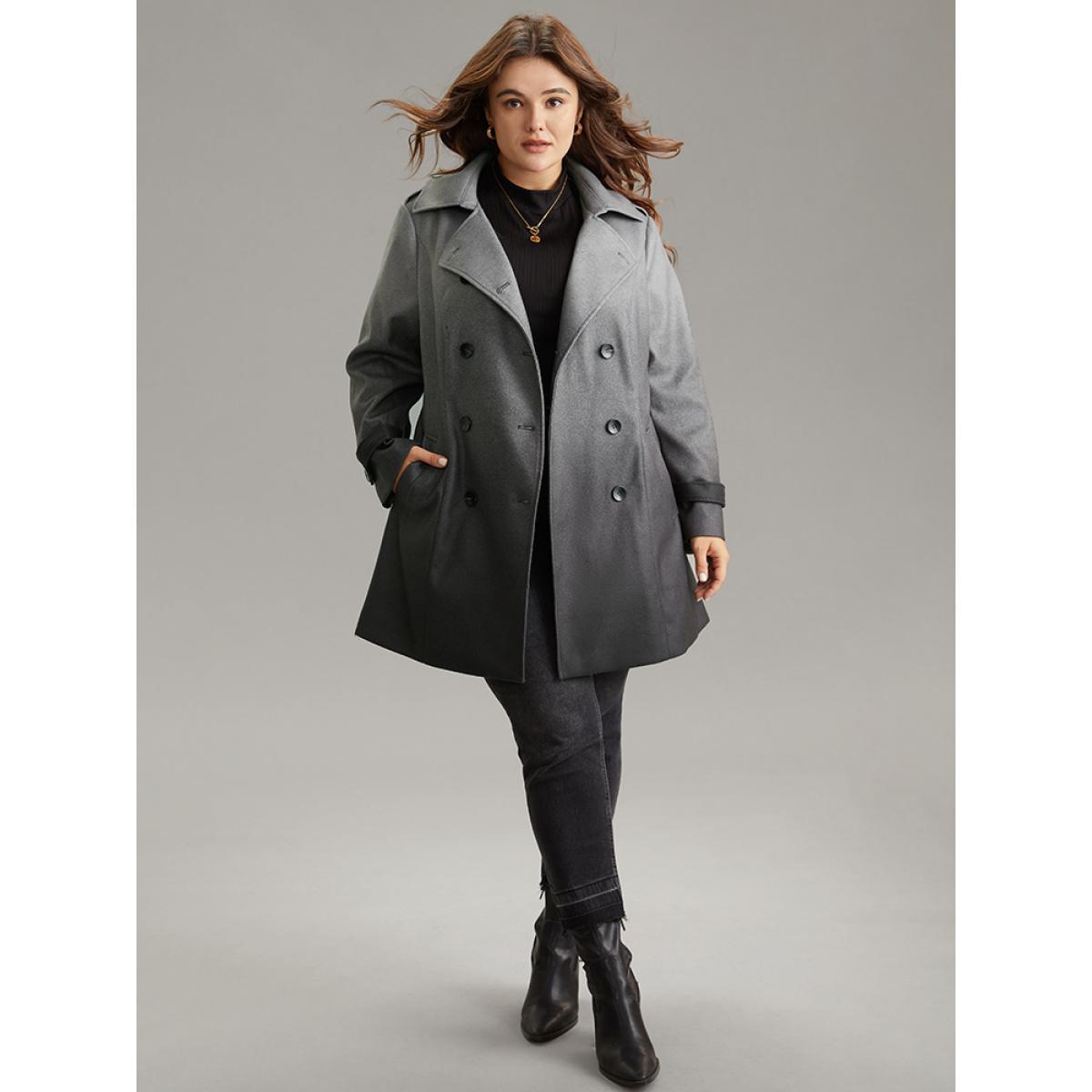 Plus Size Ombre Double Breasted Lapel Collar Coat Women Gray Casual Lined Ladies Dailywear Winter Coats BloomChic 30/6X Product Image