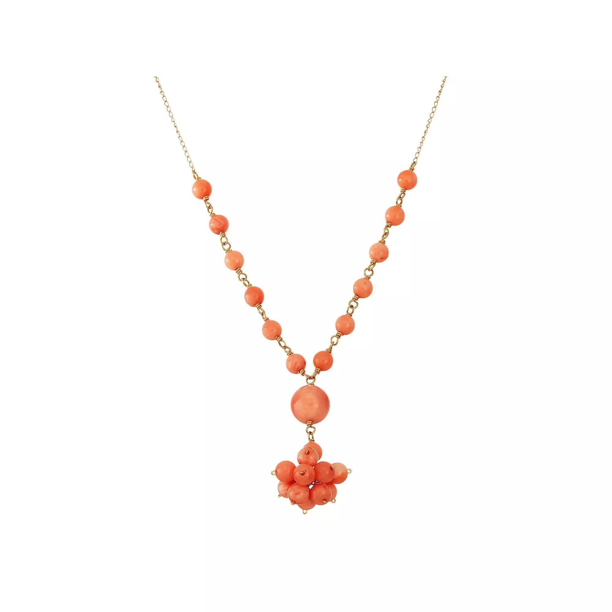 Jewelmak 14k Gold Coral Cluster Y Necklace, Women's, Size: 17", Pink Product Image