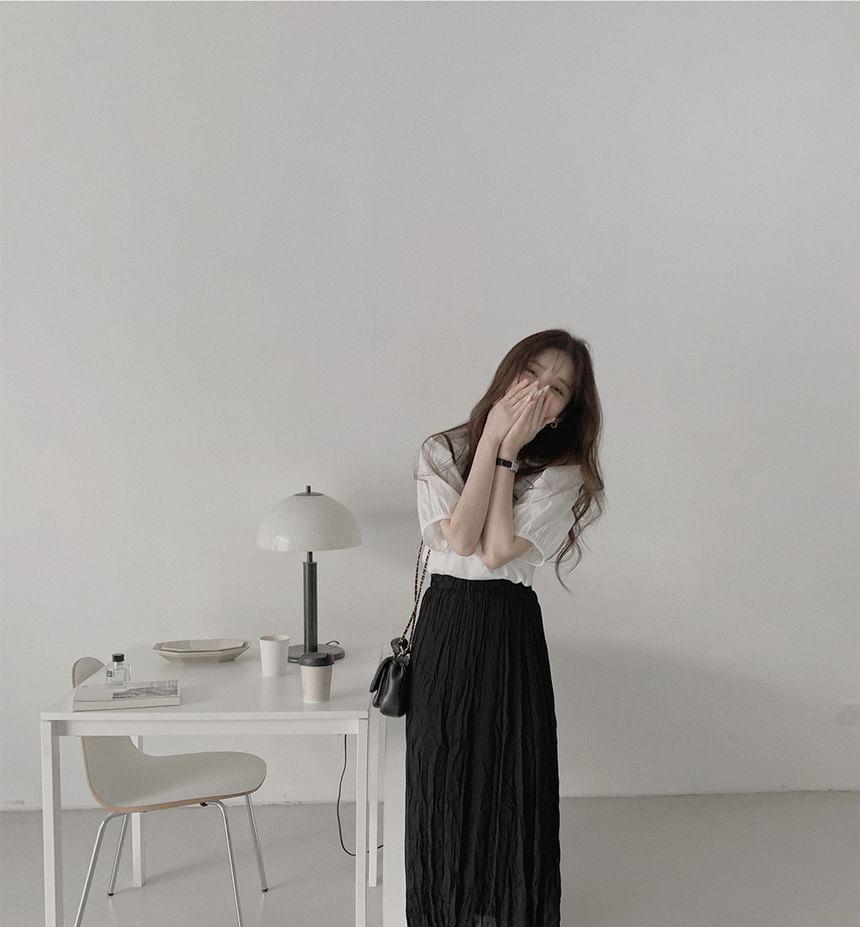 Elbow-Sleeve Square Neck Plain Blouse Product Image