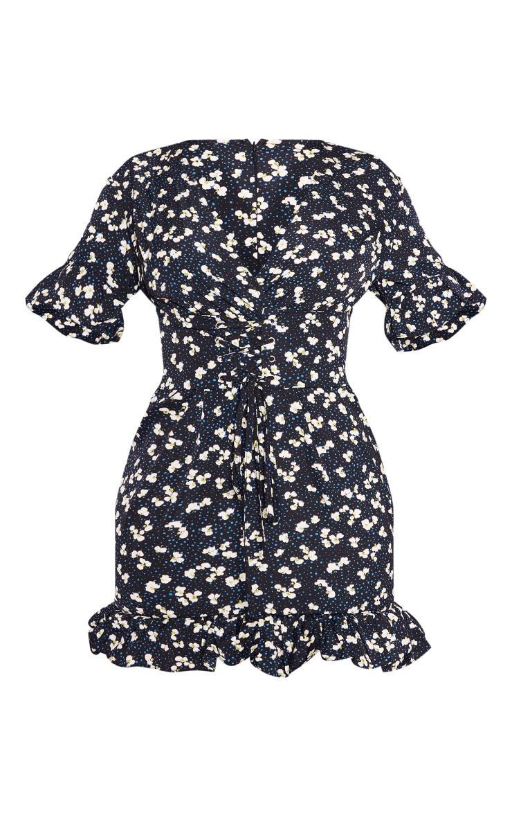 Navy Ditsy Floral Print Corset Swing Dress Product Image