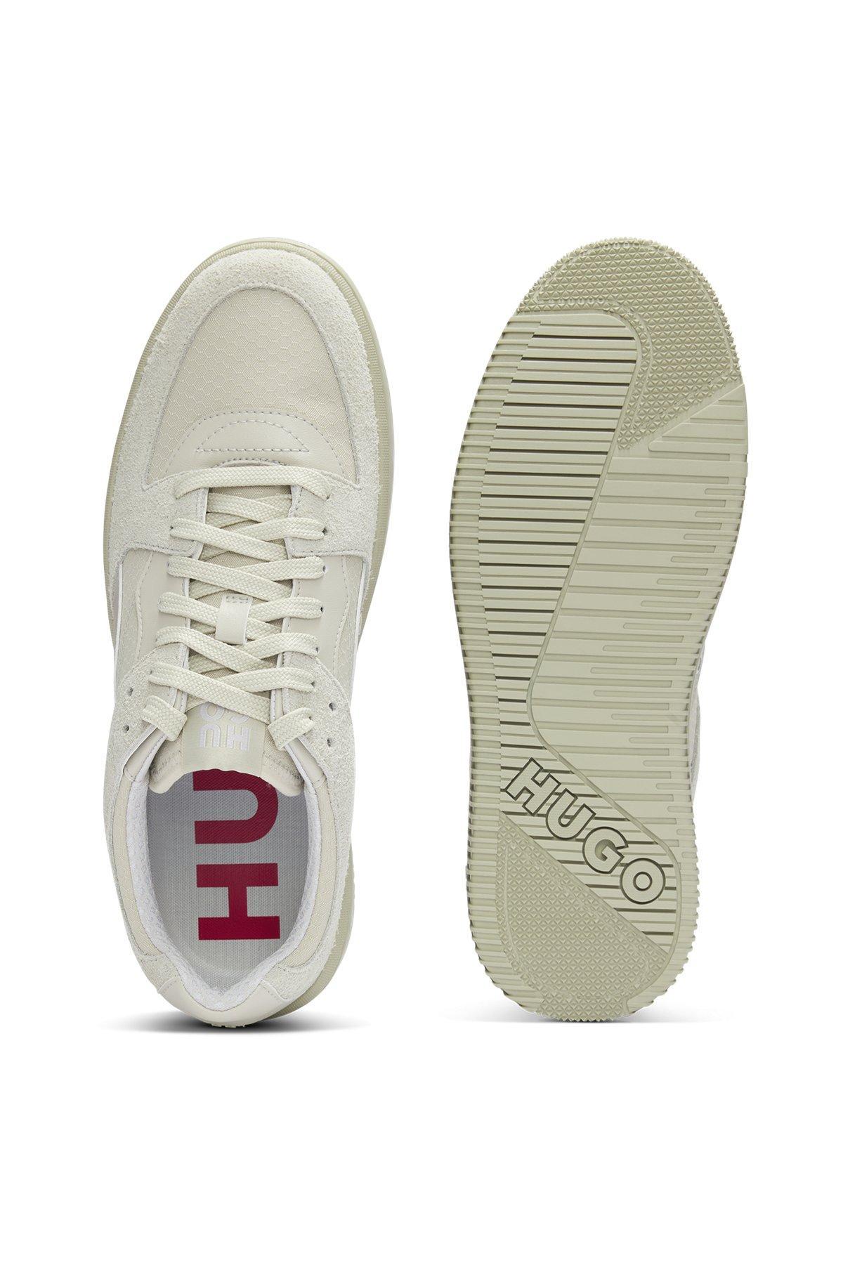 HUGO - Mixed-material trainers with suede and honeycomb ripstop - Light Beige Product Image