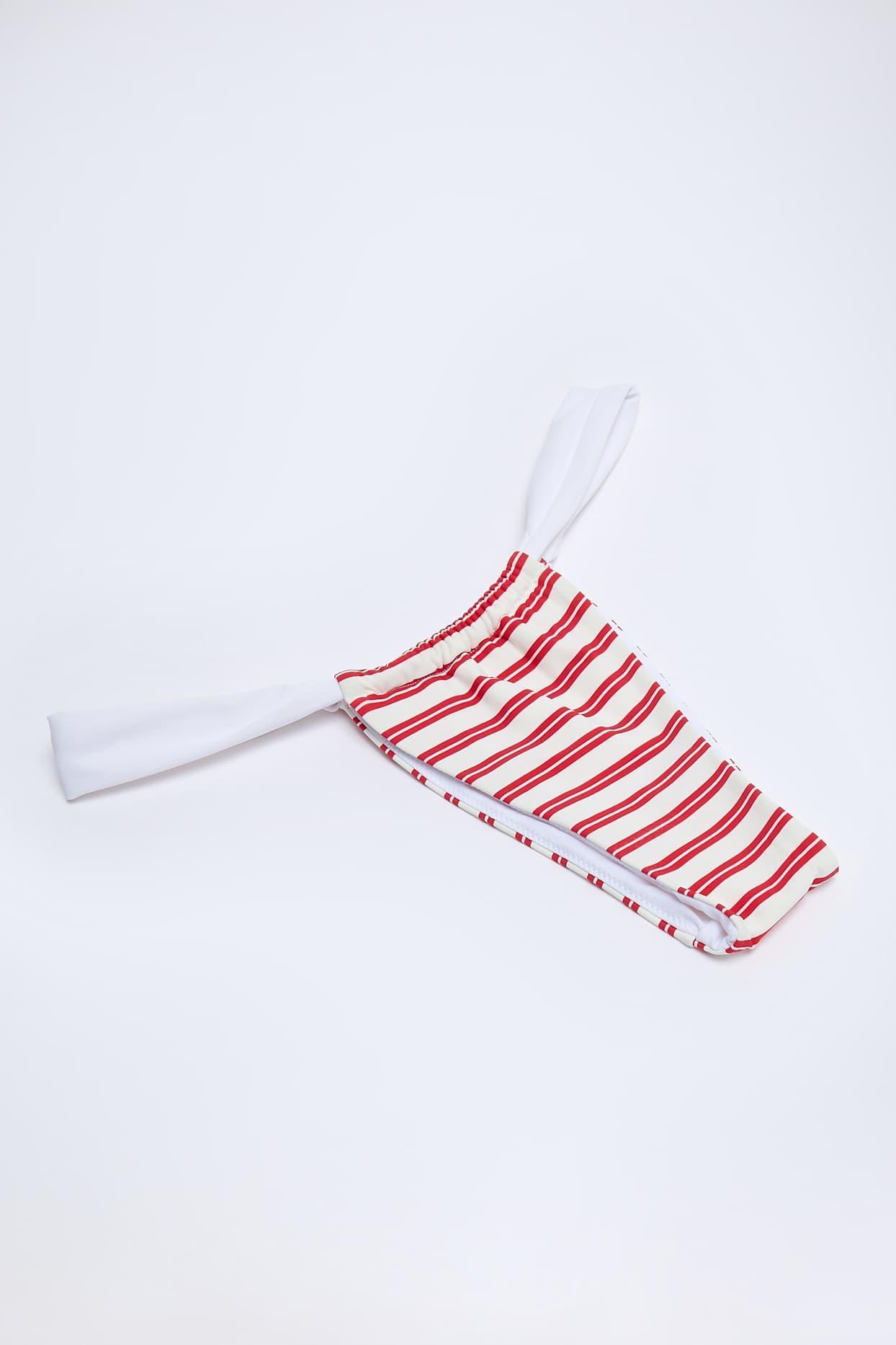 Ruched Cheeky Bikini Bottoms in Cherry Red Double Stripe Product Image