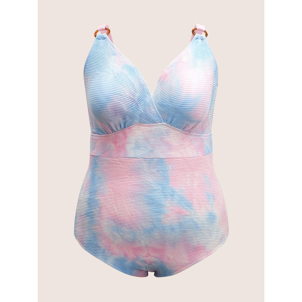 Plus Size Ombre Adjustable Straps Wrap One Piece Swimsuit Women's Swimwear Multicolor Beach Gathered Curve Bathing Suits High stretch One Pieces BloomChic 14-16/1X Product Image