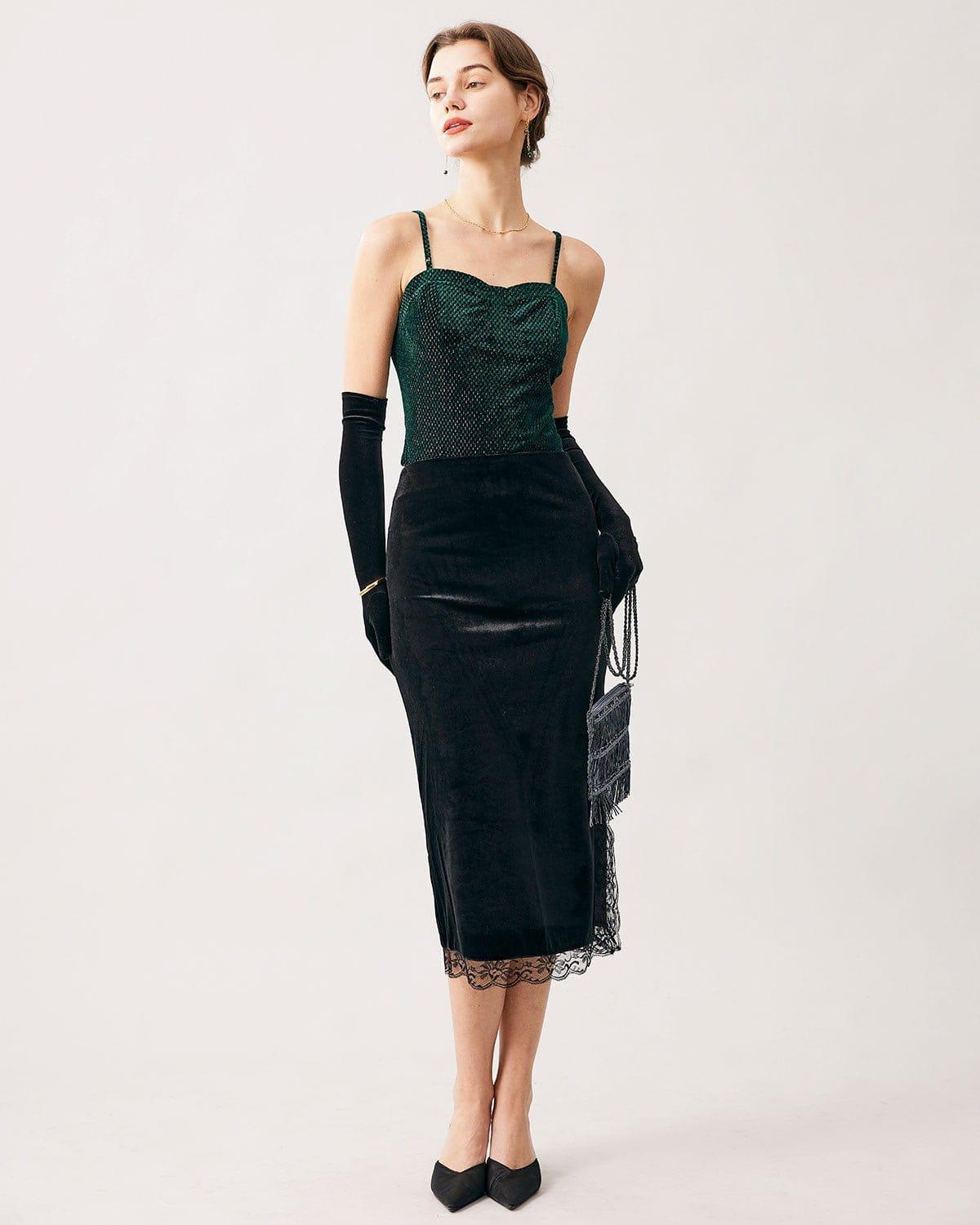 The Green Sweetheart Neck Velvet Crop Cami Top Product Image