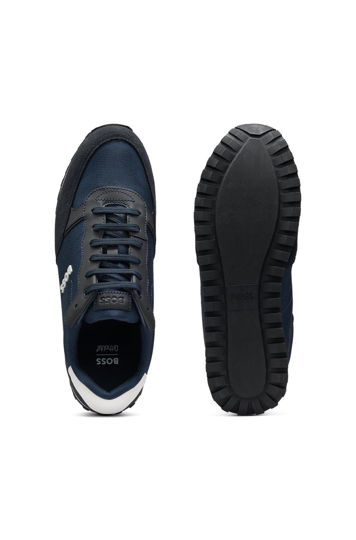 BOSS - Running-inspired trainers with faux-leather trims - Dark Blue Product Image