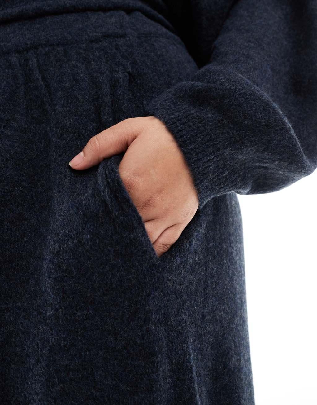 Pieces Curve cozy knit cuffed sweatpants in heathered navy - part of a set Product Image