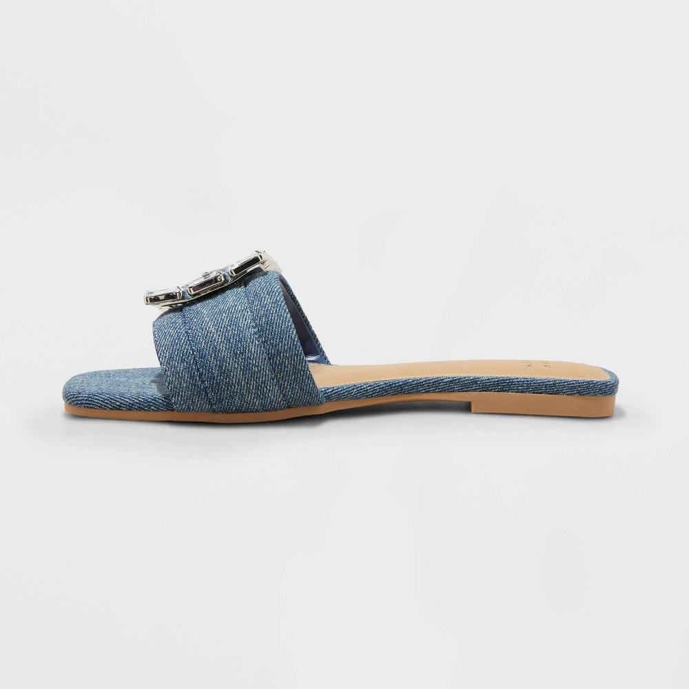 Women's Kelsey Rhinestone Buckle Slide Sandals - A New Day™ Product Image
