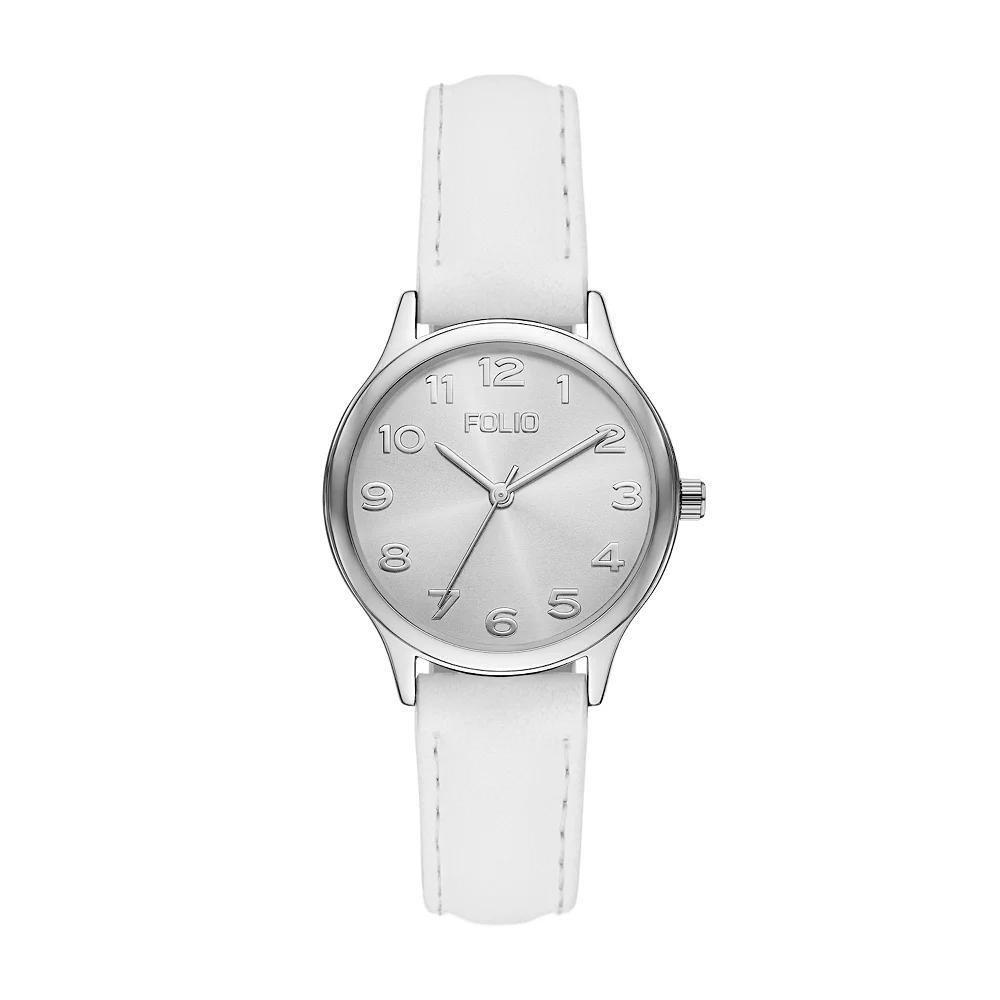 Folio Women's Faux Leather Easy Read Watch, White Product Image