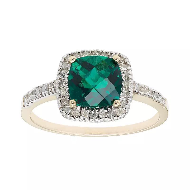 Lab-Created Emerald 10K Gold & 1/5 Carat T.W. Diamond Frame Ring, Womens Yellow Product Image