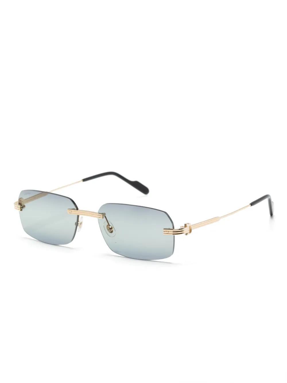 CARTIER Logo-plaque Rectangle-frame Sunglasses In Gold Product Image