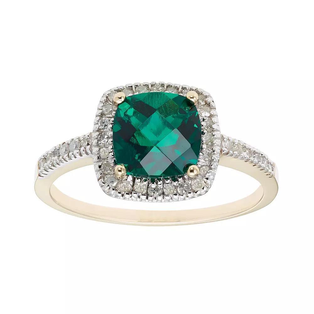 Lab-Created Emerald 10K Gold & 1/5 Carat T.W. Diamond Frame Ring, Womens Yellow Product Image