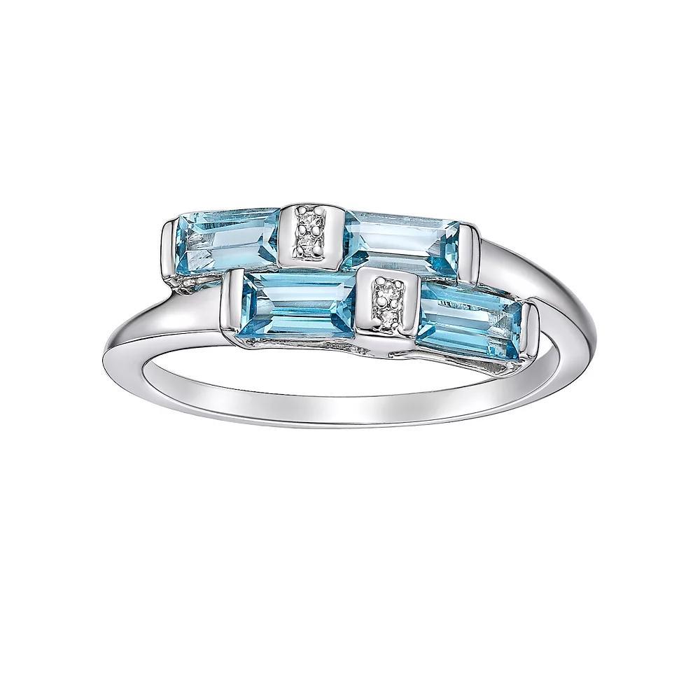 Gemminded Sterling Silver Blue Topaz & White Topaz Bypass Ring, Women's, Size: 6 Product Image