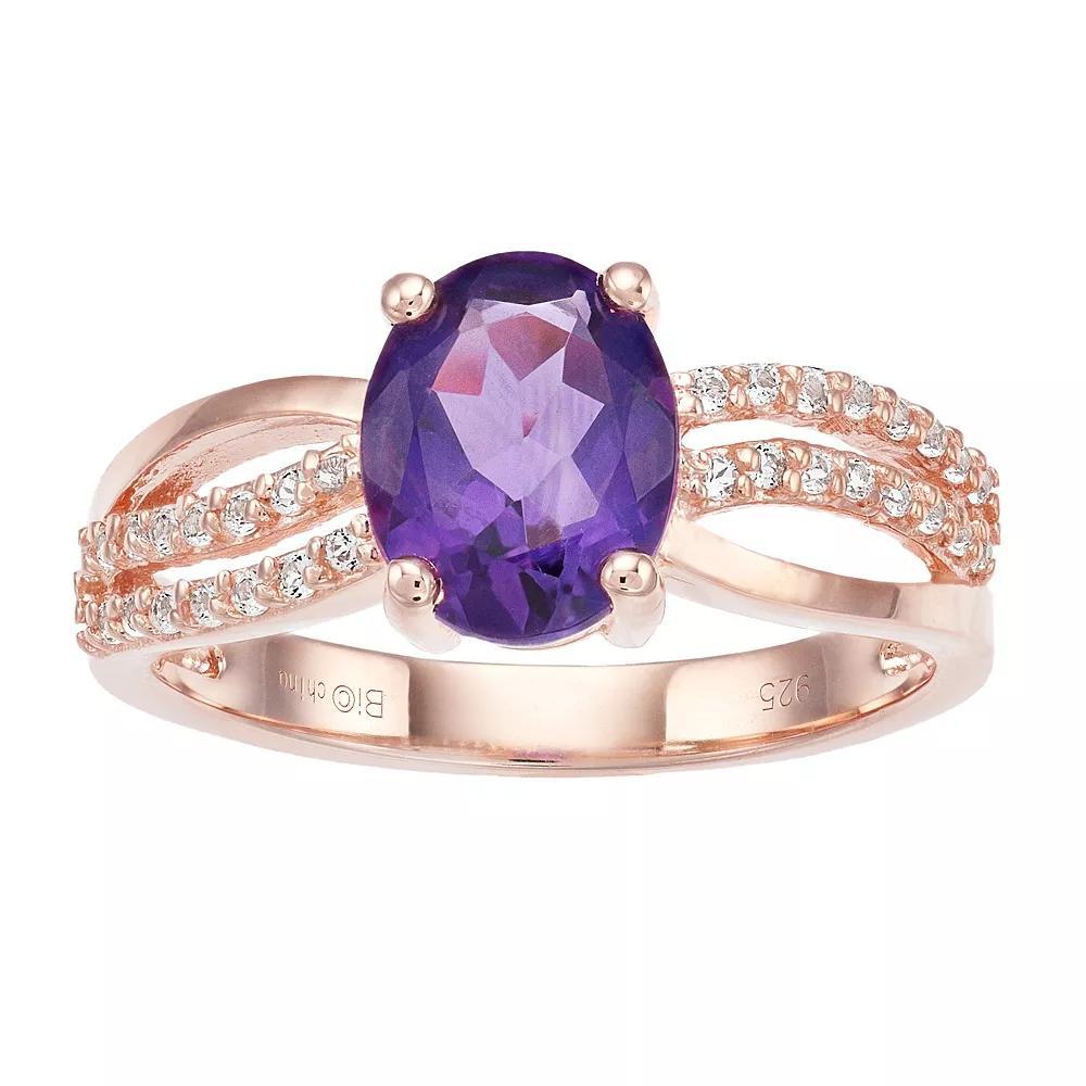 Gemminded 18k Rose Gold Over Silver Amethyst Ring, Women's, Size: 7, Pink Tone Product Image