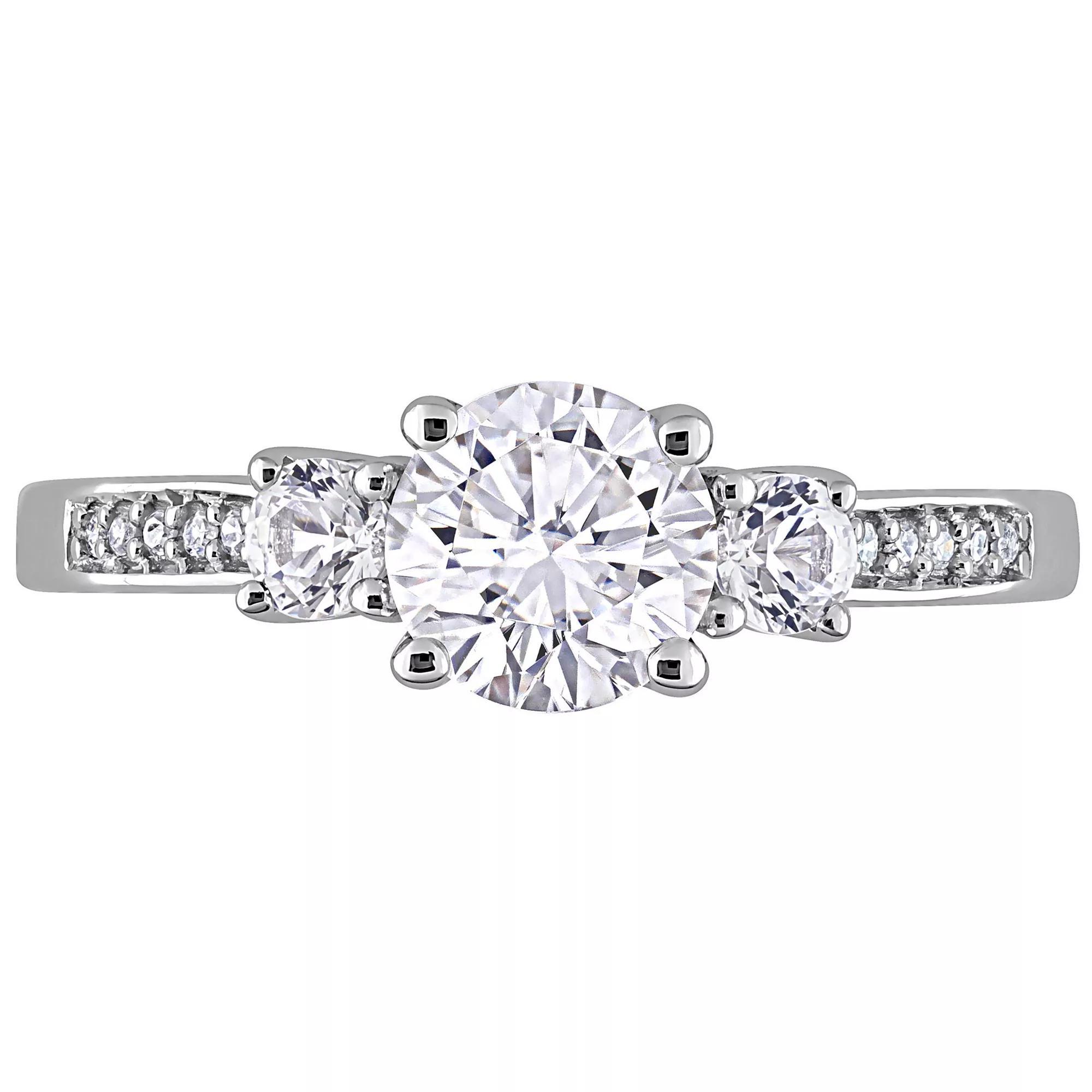 Stella Grace 10k White Gold Lab-Created White Sapphire & Diamond Accent 3-Stone Engagement Ring, Womens Product Image
