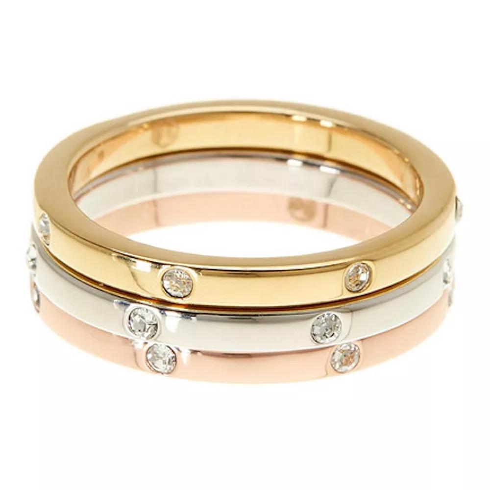 Adornia 14k Gold & Rose Gold Plated Stainless Steel Cubic Zirconia Dotted Eternity Band Trio Set, Women's, Size: 7, Gold Tone Product Image