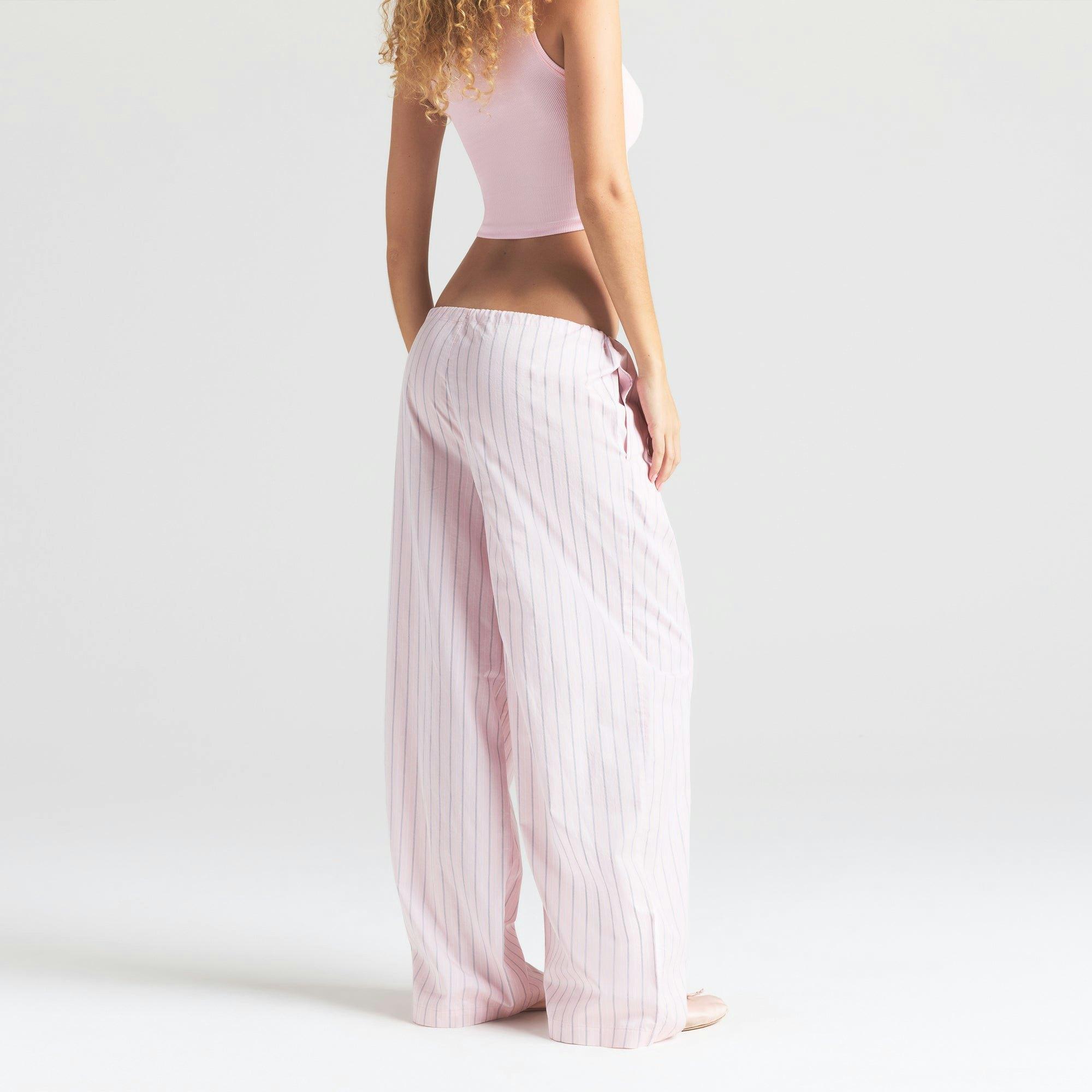 COTTON POPLIN STRAIGHT LEG PANT | PALE PINK PENCIL STRIPE Product Image