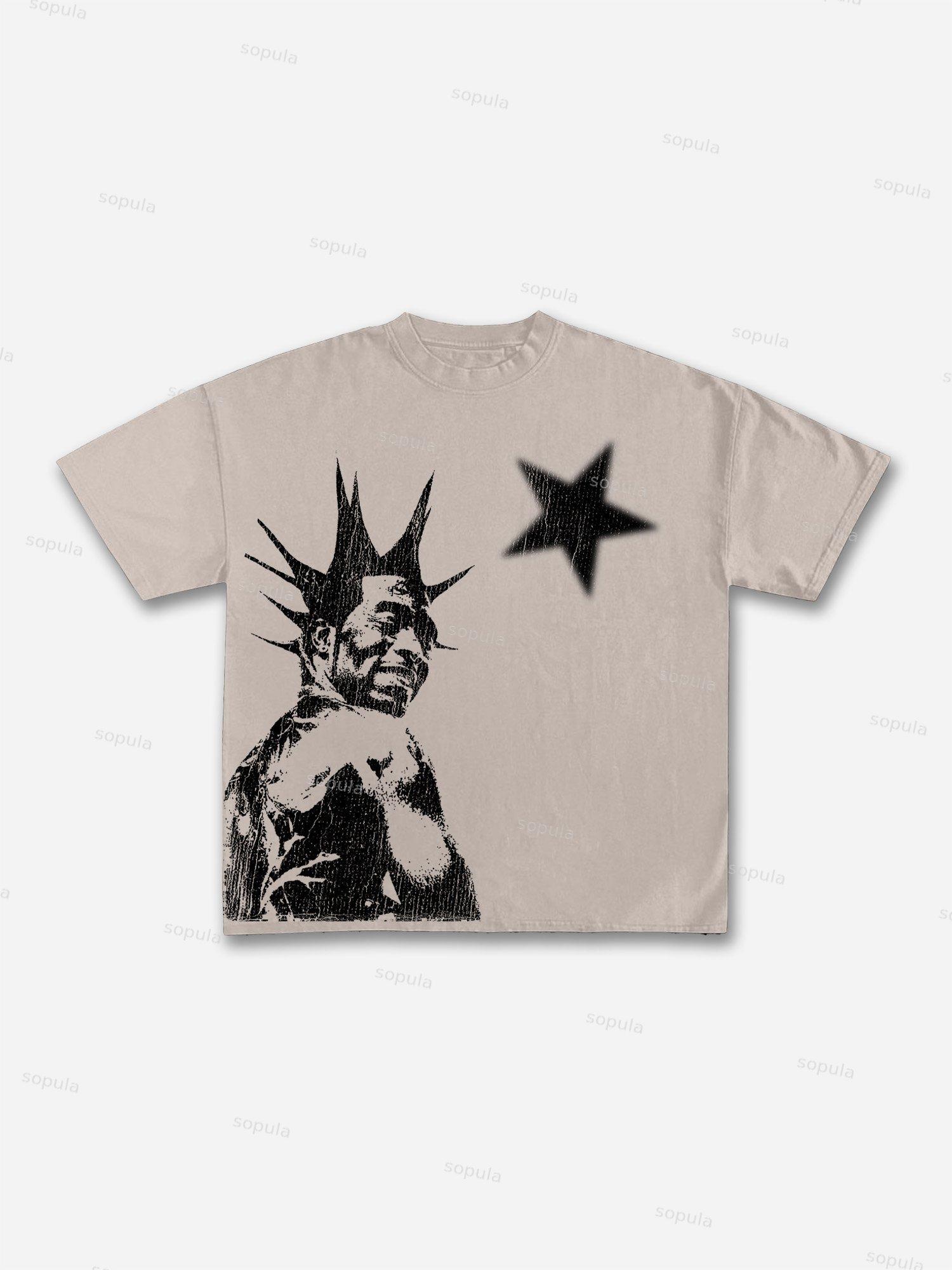 Cool Street Portrait Print Cotton T-shirt Product Image